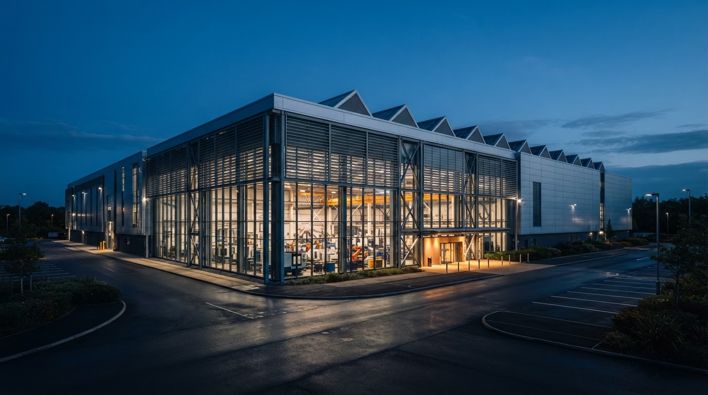 Velden Engineering facility at blue hour