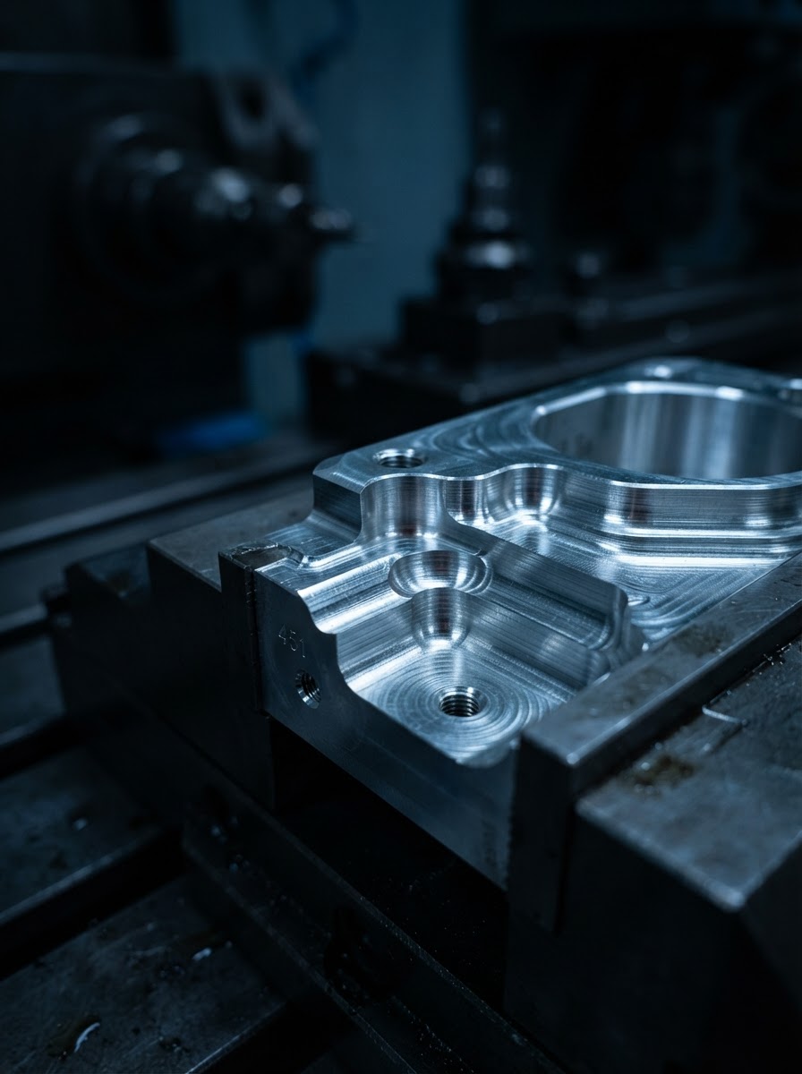 Macro photography of a high-tolerance CNC milled aluminium component